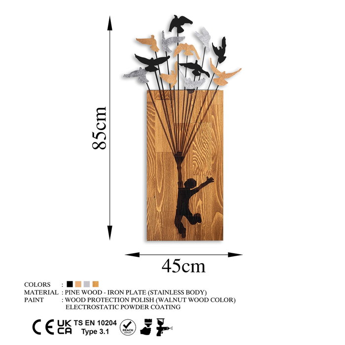 Wallity Flying Boy 2 Escultura de pared Nogal y Negro